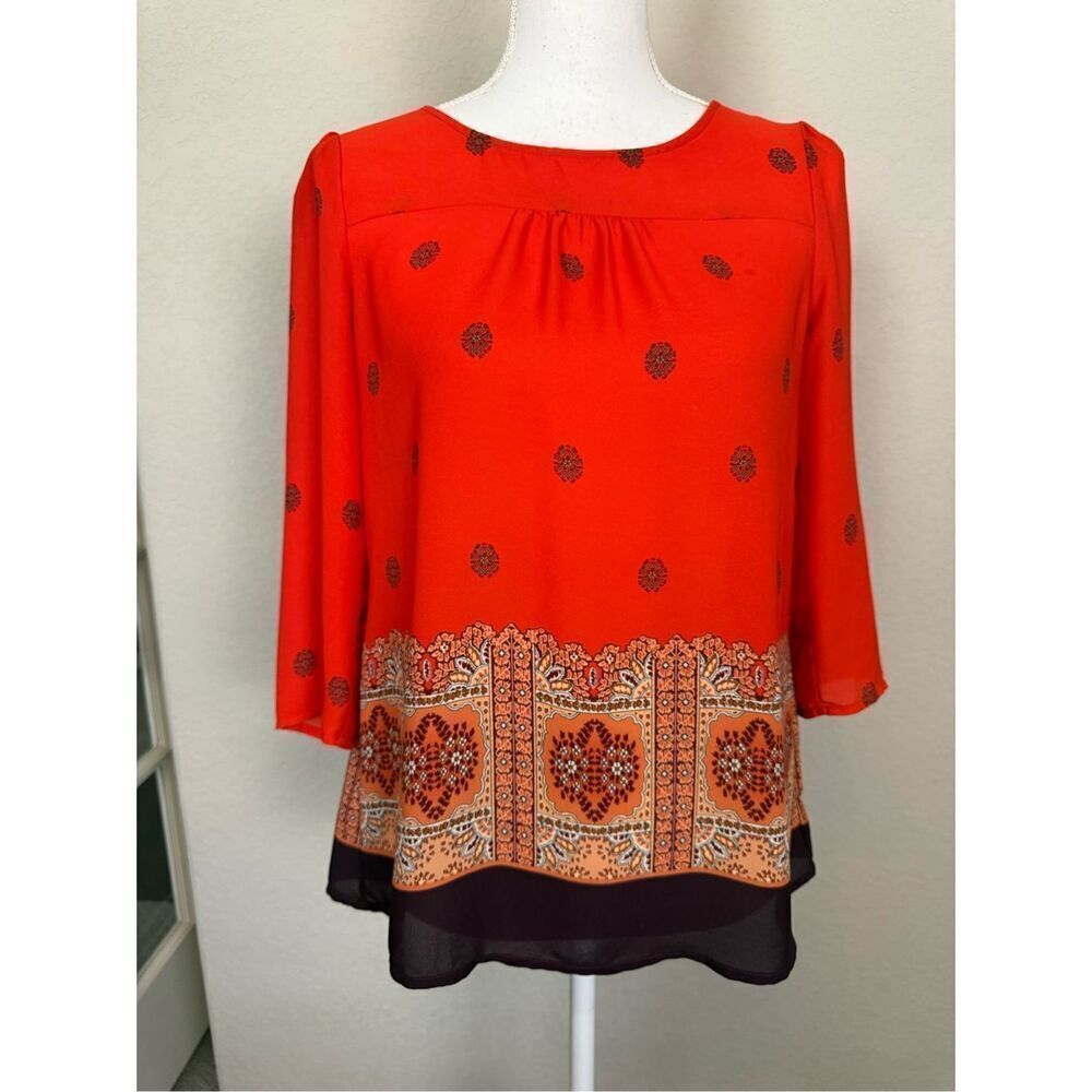 Maeve Silky Red  Navy Printed Blouse 4